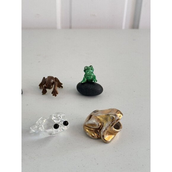Vintage 12 Frog Figurines Set Neil, Mexico, Swarovski, Gold Gilt Toothpick, Russ - Picture 6 of 16